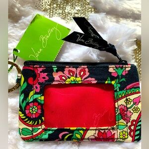 Vera Bradley pedal Paisley zip ID wallet with keychain holder blue
